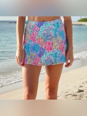 Lilly Pulitzer mini aila Multicolor Coral Print Skort with Aqua Liner size med